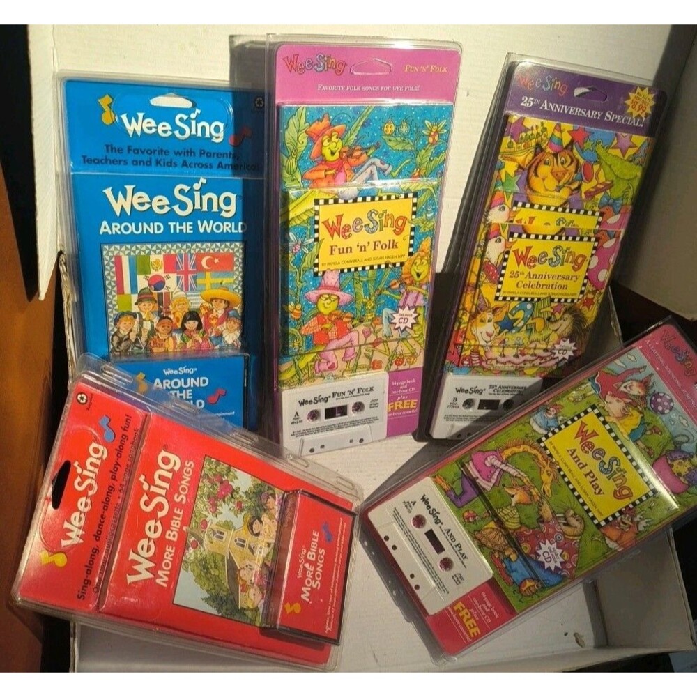 Lot of 5x WEE SING Cassette Tape  and/or CD Book Sets Kid's Music Children VTG